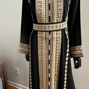 Luxurious Black and Gold Embroidered Long Sleeve Dress